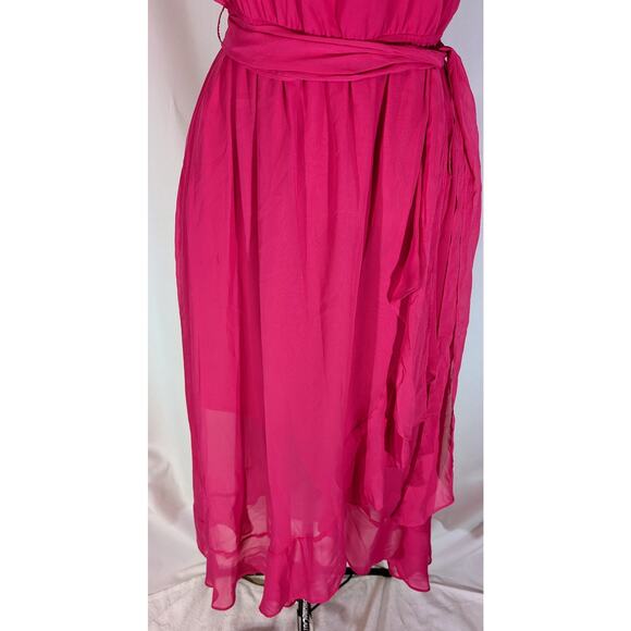 NWT SLNY Fuchsia Off Shoulder Ruffle Maxi Dress Size 18 - Picture 4 of 9